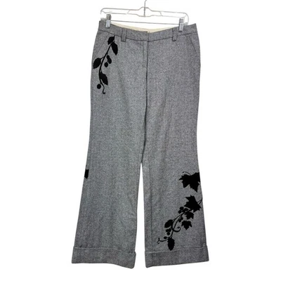 Pantalones de tweed Y2K Anthropologie Elevenses talla 4 pierna ancha mezcla lana terciopelo enredaderas Foto 1 de 4