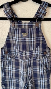 Vintage OshKosh B'Gosh Vestbak Blue Plaid Cotton Overalls Size 18M - Picture 1 of 4