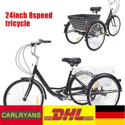 Erwachsene Dreirad 8-Gang 3 Räder Fahrräder Senioren Dreirad 24 Zoll mit Korb DE - Bild 1 von 4