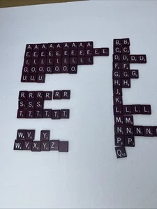Scrabble Maroon Red w/White Letters Lot of 94 Tiles Crafts or Replacement - Picture 1 of 1