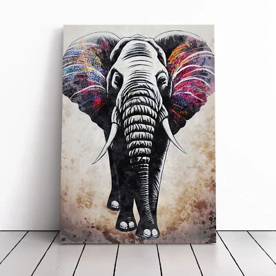 Colours Of An Elephant Canvas Wall Art Print Framed Picture Home Office Decor - Image 1 of 4