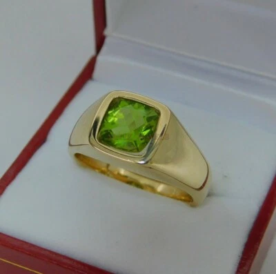 Anillo para hombre de plata de ley 925 chapado en oro con piedras preciosas de peridoto natural #1409 Foto 1 de 4