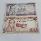 Morocco Lot 2 Notes 5 10 Dirhams 1970 1985 King Hassan  II banknote VF Condition