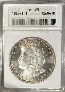 GEM BU 1880-S Morgan Silver Dollar ANACS MS65 PQ! Soap Box Holder SCFX - Picture 1 of 3