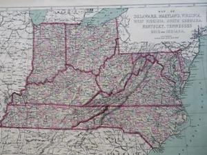 Ohio Indiana Kentucky Tennessee Virginia Maryland Delaware 1873 Williams map - Picture 1 of 4