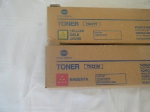Genuine Konica Minolta TN221Y YELLOW Toner A8K3250 +TN221M MAGENTA A8K3350 - Afbeelding 1 van 7