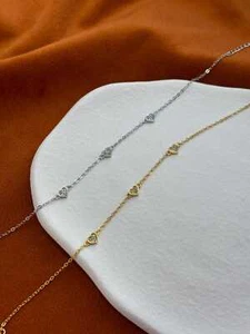 14K vergoldet 925 Sterling Silber Liebe Herz Bettelarmband dünne Kette elegant - Bild 1 von 10