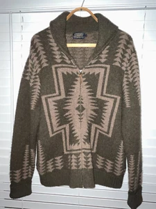 Pendleton Harding Zip Cardigan Sweater 100% Shetland Wool Mens Medium M Green - Picture 1 of 4