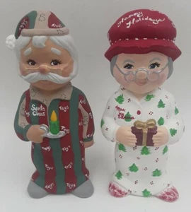 VINTAGE CERAMIC MR & MRS SANTA CLAUS HAND PAINTED CHRISTMAS FIGURES-MA & PA 7in - Bild 1 von 12