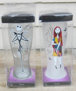 Set of 2 NIGHTMARE BEFORE CHRISTMAS 9" Pilsner DRINK GLASSES Jack/Sally DISNEY - Picture 1 of 6