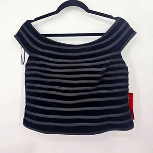 JS Collection Top Black Velvet Crop Top Sleeveless Zip Back Scoop Neck Size 14 - Picture 1 of 7