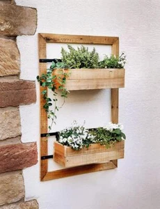 Wand Pflanzer "Industrial" aus Holz + 2 Blumen Pflanz Kästen Regal Balkon Kasten - Bild 1 von 6