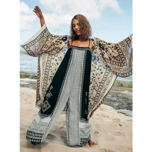 Nuevo con etiquetas Mono Free People Hazel Estampado Mixto Pierna Ancha Negro Talla XS - Imagen 1 de 11