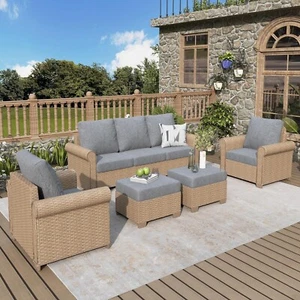 5 Piece Patio Wicker Rattan Conversation Set Outdoor Furniture Set with Cushions - Picture 1 of 10