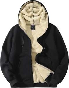 Flygo Men's Sherpa Hoodie Jacket Fleece Lined Zip Up Warm Hoodies Sweatshirt Win - Picture 1 of 18