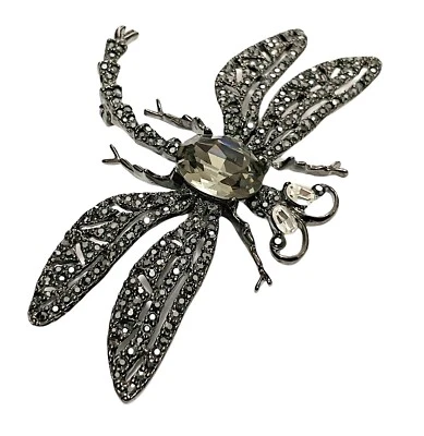 ENORME BROCHE LIBÉLULA METAL PISTOLA PLATA CRISTALES GRIS KENNETH LANE KJL + CAJA! Foto 1 de 4