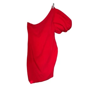 AQUA Women's One Shoulder Dramatic Puff Sleeve Red Dress Size UK 10 - Picture 1 of 4