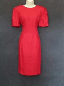 90's Vintage Liz Claiborne Red Silk Paisley Ruched Short Sleeve Formal Dress 10 - Picture 1 of 12