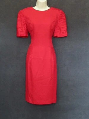 90-е винтажное вечернее платье Liz Claiborne из красного шелка с узором пейсли в рюшах с коротким рукавом 10 - Изображение 1 из 4