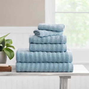 Performance Textured Bath Towel 6-Piece Set, Blue Linen - Picture 1 of 4