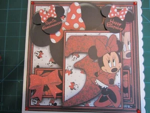 New Handmade Minnie Mouse Themed 3rd Birthday Grandaughter Card Size 8'' x 8''  - Picture 1 of 5