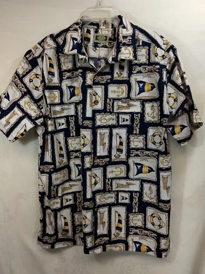 GPS Mens Short Sleeve Blue Gold Tan Sailing Shirt XL Cotton Blend GPS    B64 - Image 1 of 4