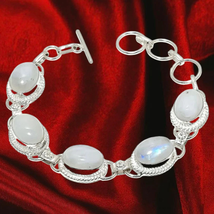 natural moonstone Curb Chain Bracelet Gift For Her Sterling Silver bracelet - Image 1 of 1