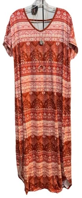 Nuevo con etiquetas Maxi Vestido LuLaRoe XL Oxidado Redwood Blanco Rayas Largo Macy Foto 1 de 4