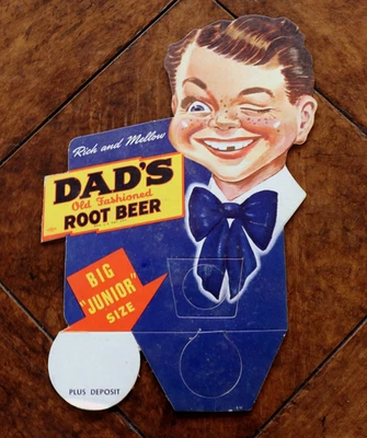 Raro letrero de caballete de cerveza de raíz antiguo de papá impreso en EE. UU. 11” Foto 1 de 2