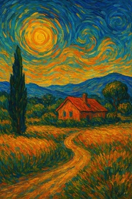 Художественный плакат в стиле Ван Гога с пшеничным полем 24x36 — без рамы - Изображение 1 из 3