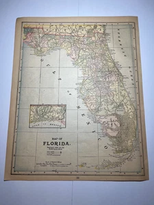 1898 FLORIDA State Map Fm 1898 New Peerless World Atlas SEE DESCRIP - Picture 1 of 3