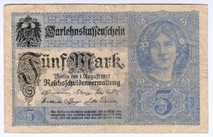 1917 Deutschland 5 Mark 14662264 Reichsbanknote Papiergeld Banknoten - Bild 1 von 2