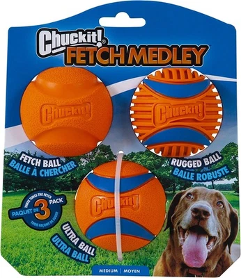 Chuckit Fetch Medley 3 件装中号狗球品种包狗玩具 — 第 1/4 张图片