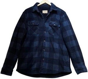 Boston Traders Mens Soft Fleece Button Up Overshirt Size M Navy Blue Plaid - Picture 1 of 12