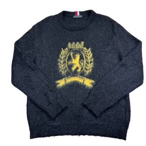 Tommy Hilfiger Collection Men’s Size L Mohair Black Graphic Sweater Grunge Prep - Picture 1 of 13