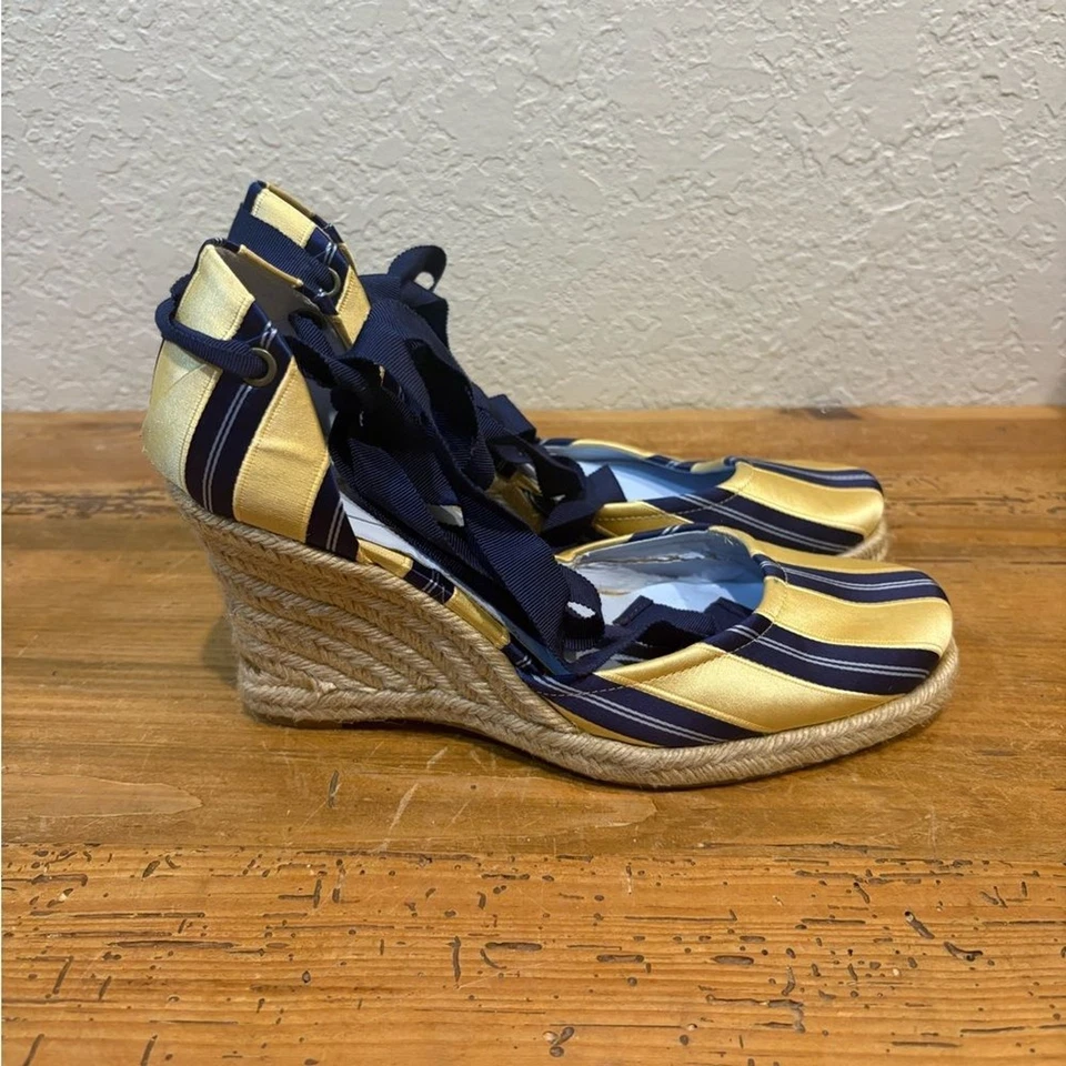 De colección Y2K RARO Satén Rayas Amarillo Con Cordones Nine West Alpargatas Coqueta Foto 1 de 4