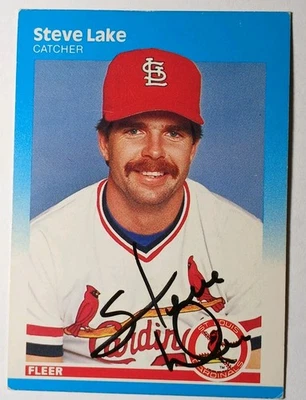 STEVE LAKE SIGNED AUTOGRAPHED 1987 FLEER BASEBALL CARD ST. LOUIS CARDINALS AUTO - Image 1 of 4