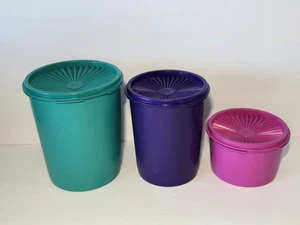 Tupperware Servalier Canister Set With Lids Pink Purple Green Vintage  - Picture 1 of 10