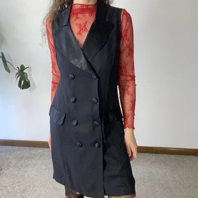 ВИНТАЖНЫЙ RAMPAGE костюм платье креп и атлас без рукавов двубортный черный 90-х - Изображение 1 из 4