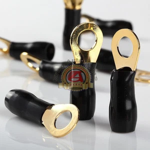 Car Audio Power/Ground Wire Ring Terminal Gold 4 AWG Gauge 3/8" Connectors 10Pcs - Picture 1 of 3