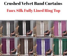 Crushed Velvet Band Curtains Pair Eyelet Faux Silk Fully Lined Ring Top UK Sizes