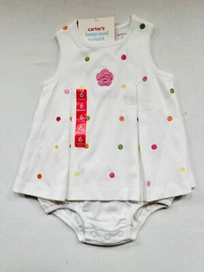 NWT Carter's Keep-Cool Colorful Polka Dot Sleeveless White Pleated Sunsuit, 6 mo - Picture 1 of 2