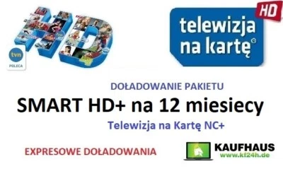 12 m-cy SMART HD Telewizja na scheda ricarica NC+ TVN Doladowanie Polsat TnK NC+ - Immagine 1 di 2