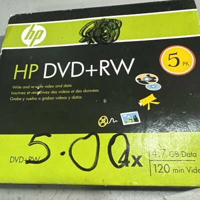 HP DVD+RW 5 Pack 4x, 4.7GB, 120 Min - Rewritable - Image 1 of 3