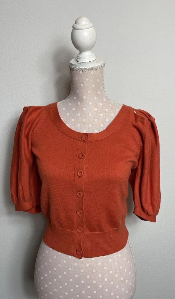 French Connection 橙色开衫毛衣 S 独特袖子风格 — 第 1/4 张图片