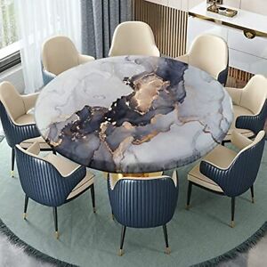 Customized Marble Fitted Tablecloth Round Waterproof Table Cover Indoor/Outdoor