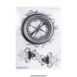 1 x XL Kompass Tattoo - Orchideen, Geometrie - Temporary Haut Tattoo - LC302 (1) - Bild 1 von 5