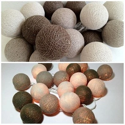 Sela de bola de algodão leve com cordas marrom pátio, fada, jardim, decoração de festa de casamento   - Imagem 1 de 3