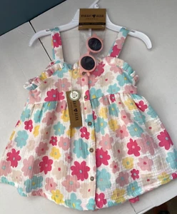 Rabbit + Bear Organics Cotton Top + Shorts + Sunglasses Set Floral Girls Size 8 - Picture 1 of 6