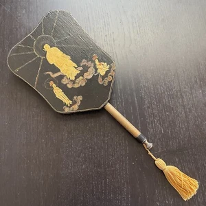 Antique Japanese Gunbai Uchiwa Lacquer Fan Painted Ameterasu Sun God Shinto Art - Picture 1 of 18